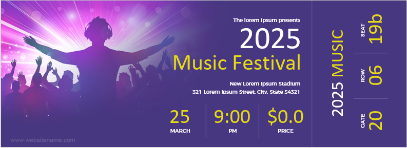 Music Festival Event Ticket Template for Word