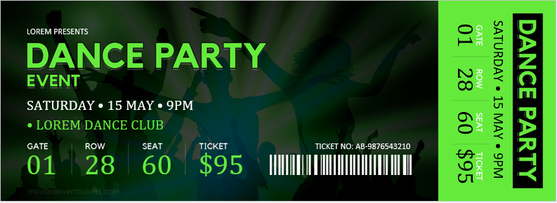 Dance Party Event Ticket Templates Download MS Word File