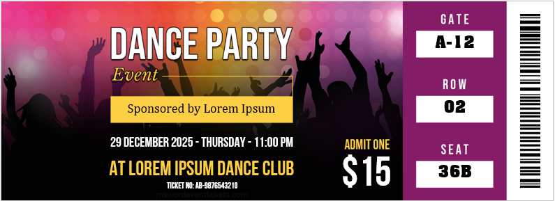 Dance Party Event Ticket Template