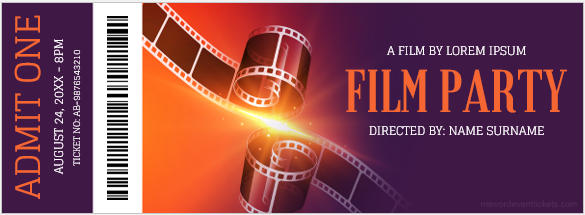 Film party event ticket template