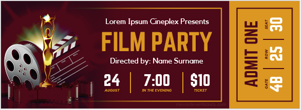 Film party event ticket template