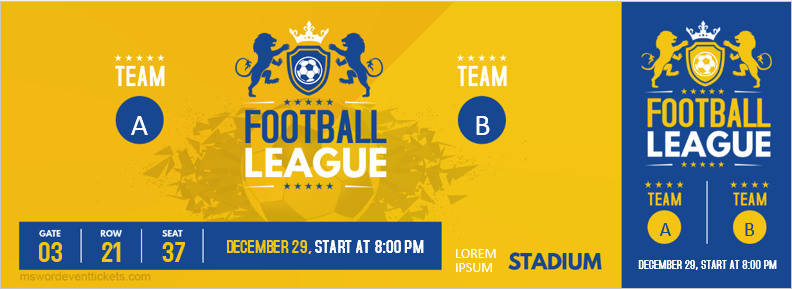 Football League Ticket Template for Word