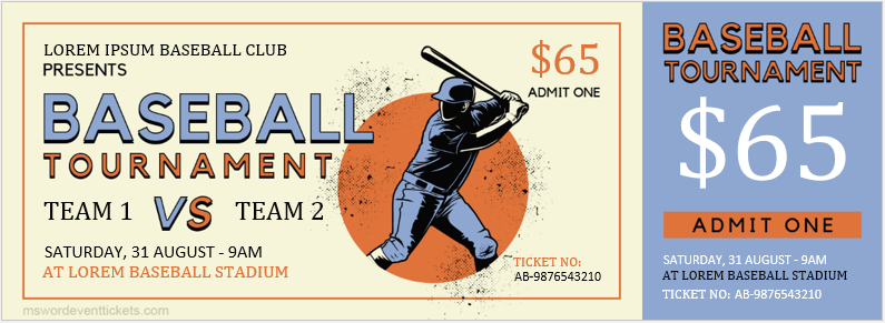 Baseball Tournament Ticket Template