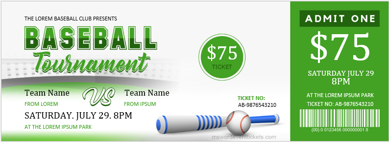 Baseball Tournament Ticket Template