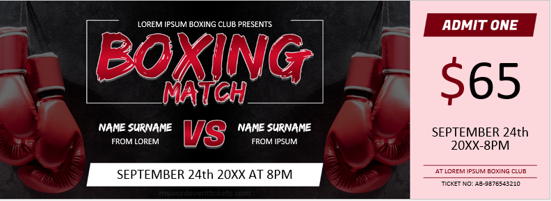 Boxing Match Ticket Template