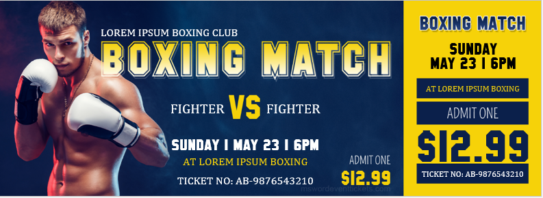 Boxing Match Ticket Template