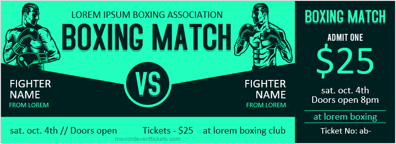 Boxing Match Ticket Template