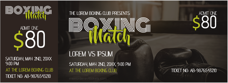 Boxing Match Ticket Template