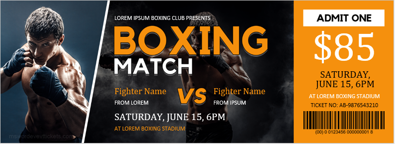 Boxing Match Ticket Template