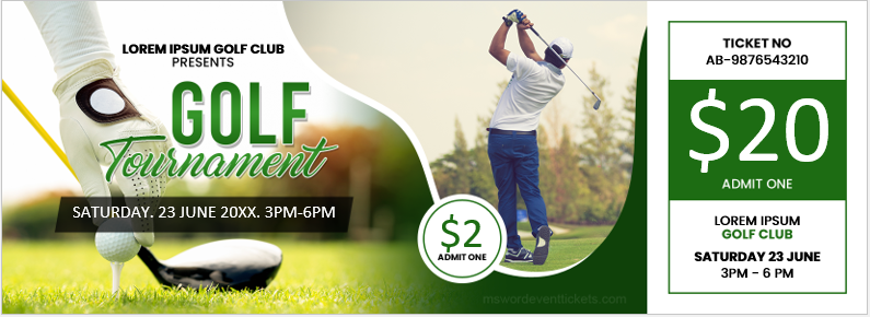 Golf Tournament Ticket Templates MS Word Event Ticket Templates