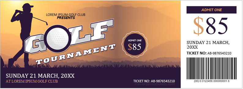 golf tournament ticket templates ms word event ticket templates