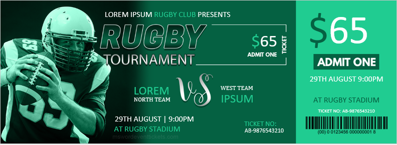 Rugby Tournament Ticket Template