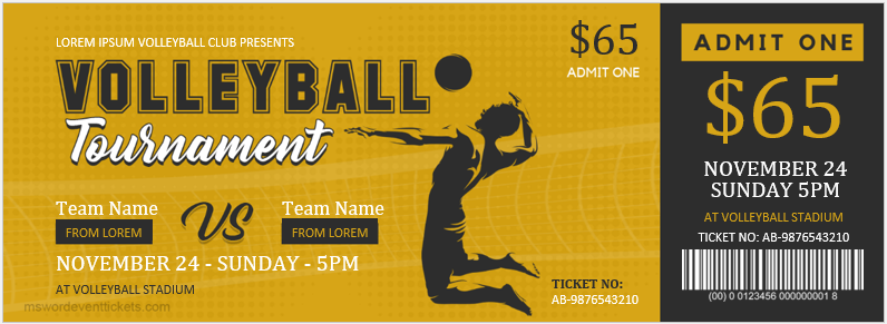 Volleyball Tournament Ticket Template