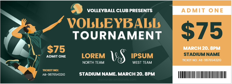 Volleyball Tournament Ticket Template