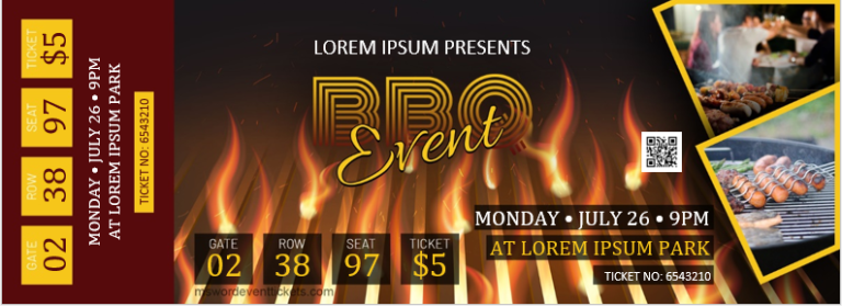 Barbecue BBQ Event Ticket Templates | Edit & Print