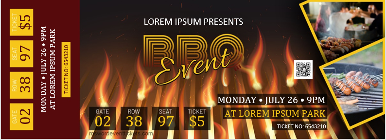 Barbecue BBQ Event Ticket Template