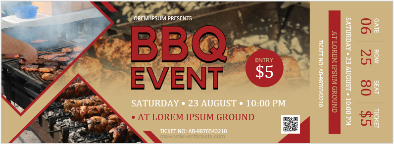 Barbecue BBQ Event Ticket Template