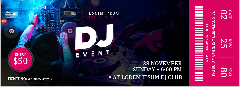 DJ Party Event Ticket Template