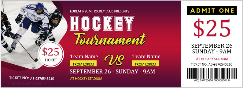 Hockey Match Ticket Template for MS Word