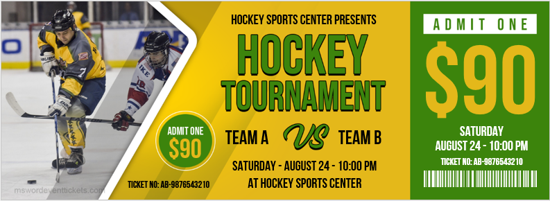 Hockey Match Ticket Template for MS Word