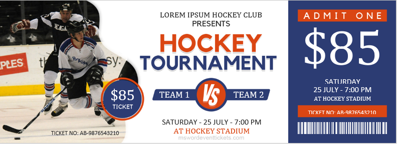 Hockey Match Ticket Template for MS Word