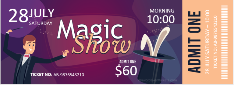 magic show ticket template ms word event ticket templates