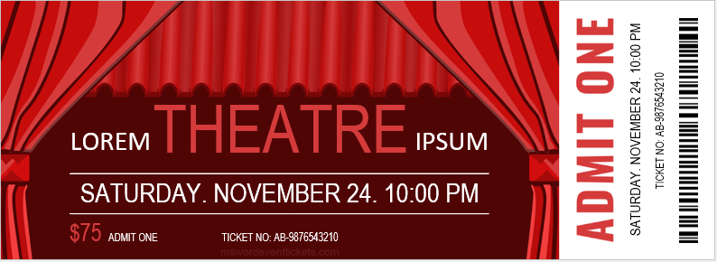 Theatre Ticket Templates MS Word Event Ticket Templates