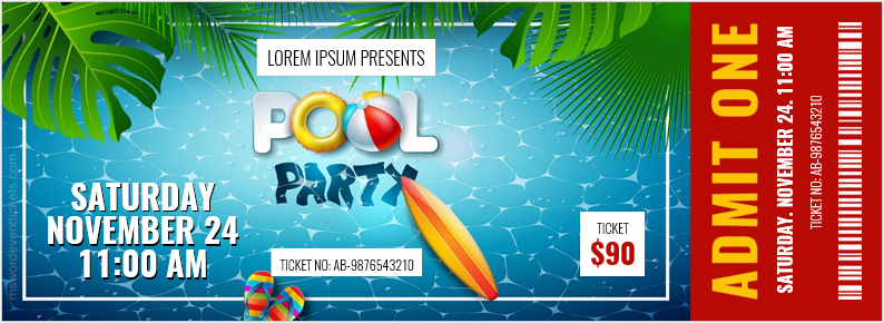 Pool party ticket template