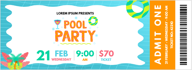 Pool party ticket template