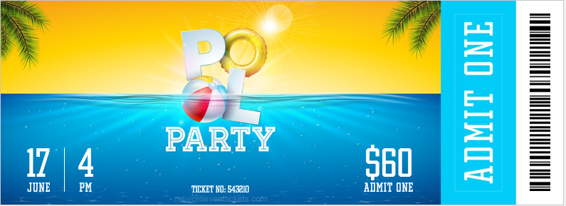 Pool party ticket template