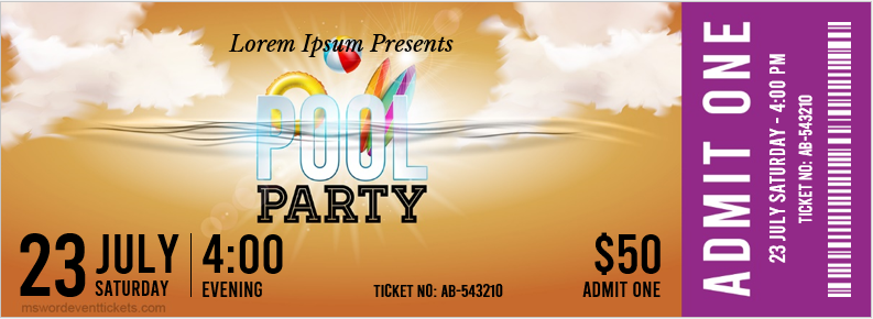 Pool party ticket template