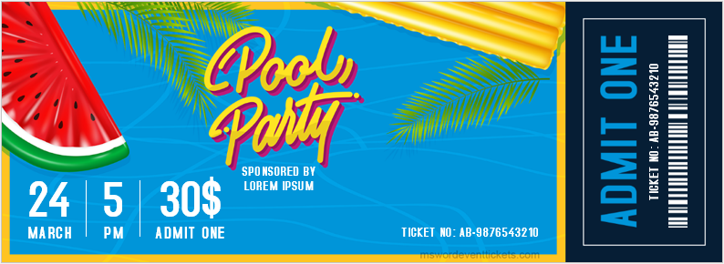 Pool party ticket template