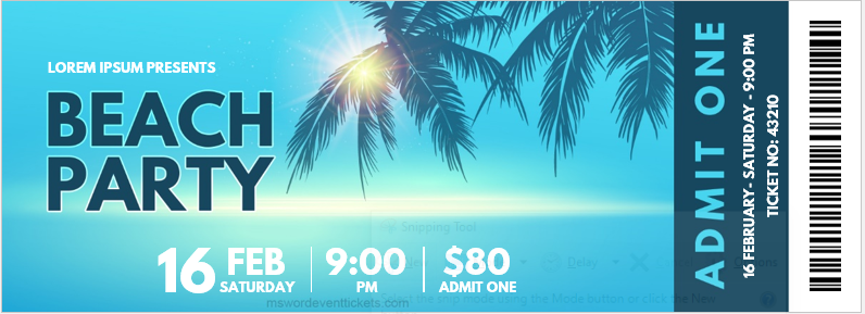 Beach party ticket template