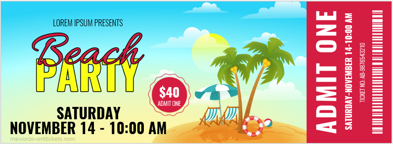 Beach party ticket template