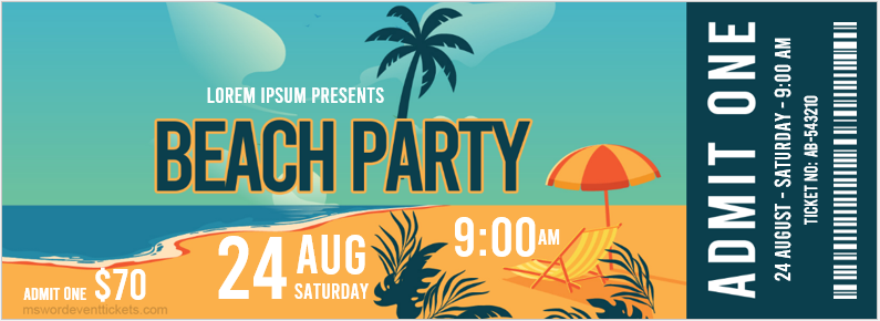 Beach party ticket template