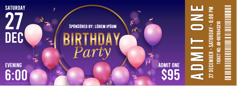 Birthday party ticket template