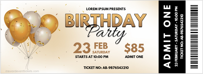 Birthday party ticket template