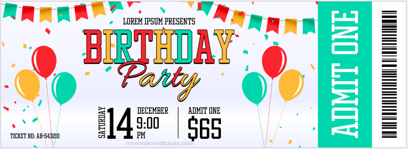 Birthday party ticket template