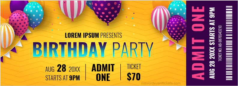 Birthday party ticket template