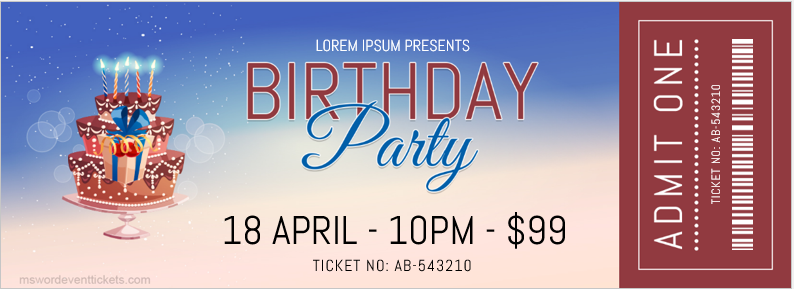 Birthday party ticket template