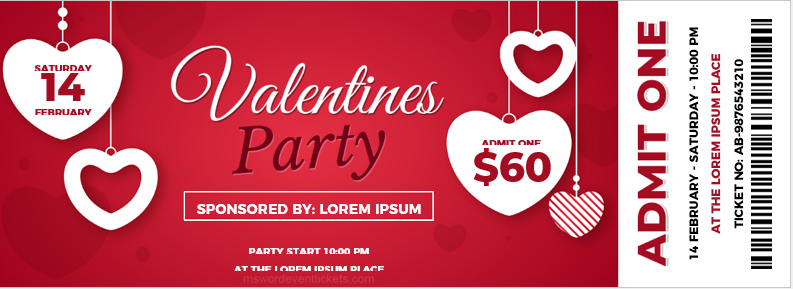 Valentine Party Ticket Templates For Word Download And Print