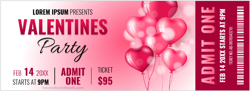 Valentine Party Ticket Templates For Word Download And Print