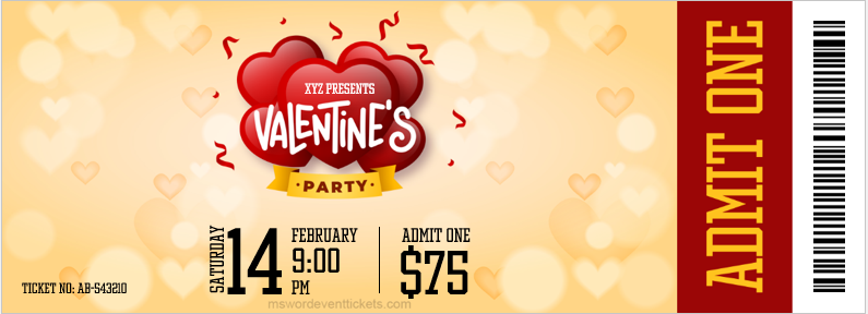 Valentine party ticket template