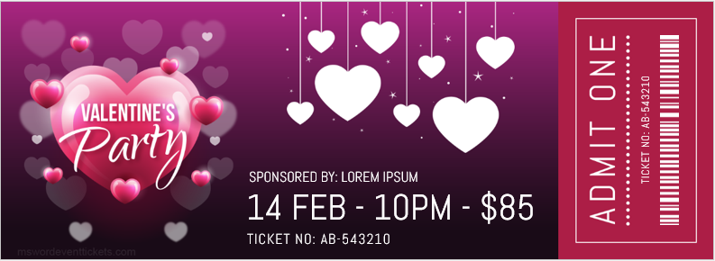 Valentine party ticket template