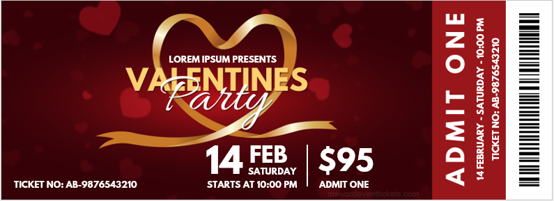 Valentine party ticket template