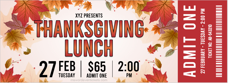 Thanksgiving Lunch Ticket Templates For Word Download