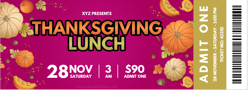 Thanksgiving lunch ticket template