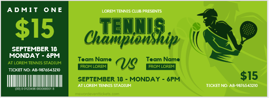 Tennis championship ticket template