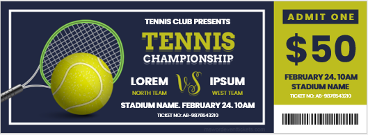 Tennis championship ticket template