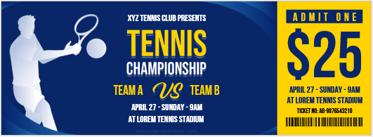Tennis championship ticket template